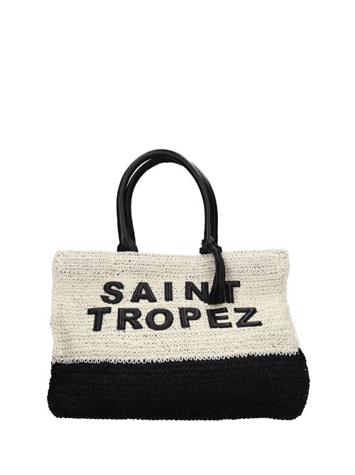 Borsa Saint Tropez in rafia e pelle DE SIENA | 3000OFF WHITE-NERO